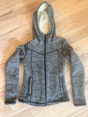 Bench Gray Marled Sherpa Fleece Lined Knit Hooded Jacket Size Small